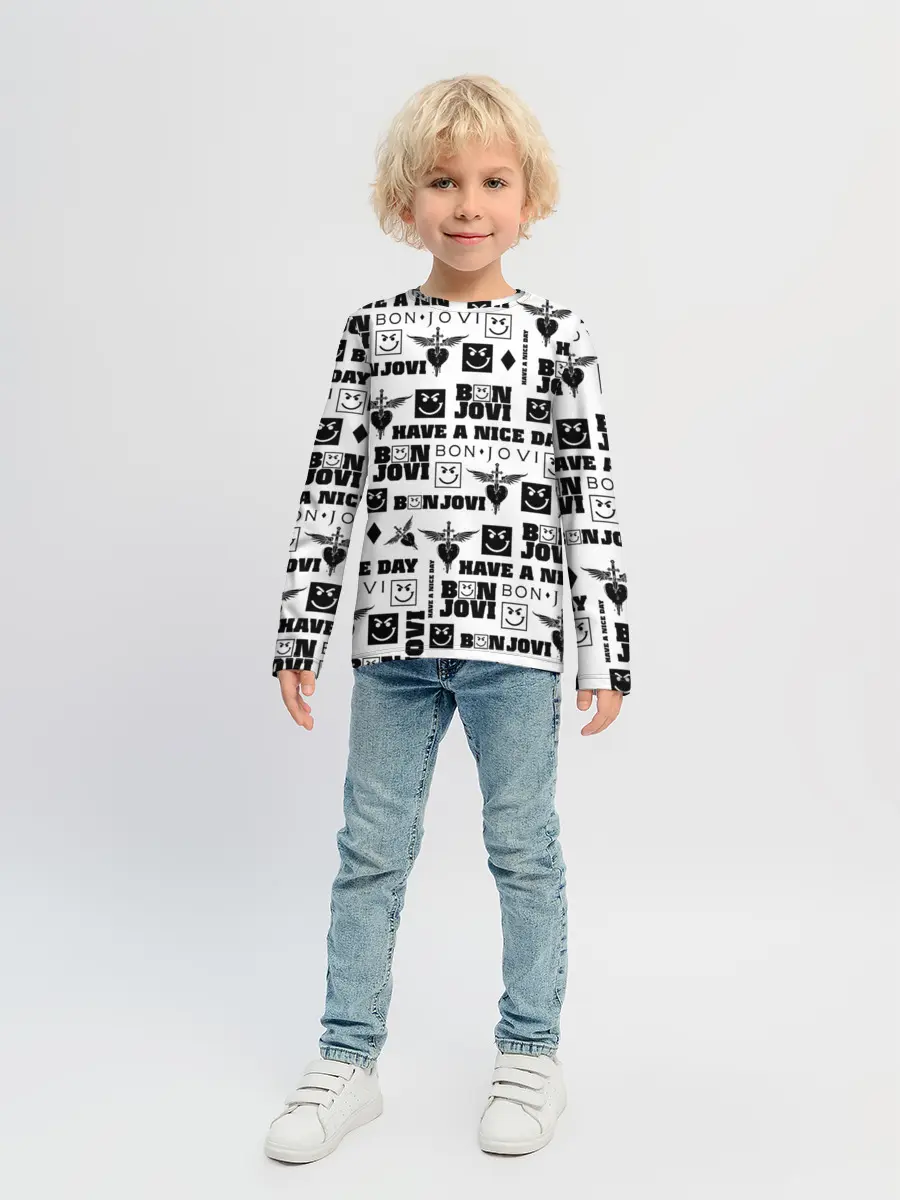 Детский лонгслив / BON JOVI ЛОГОБОМБИНГ | БОН ДЖОВИ ПАТТЕРН
