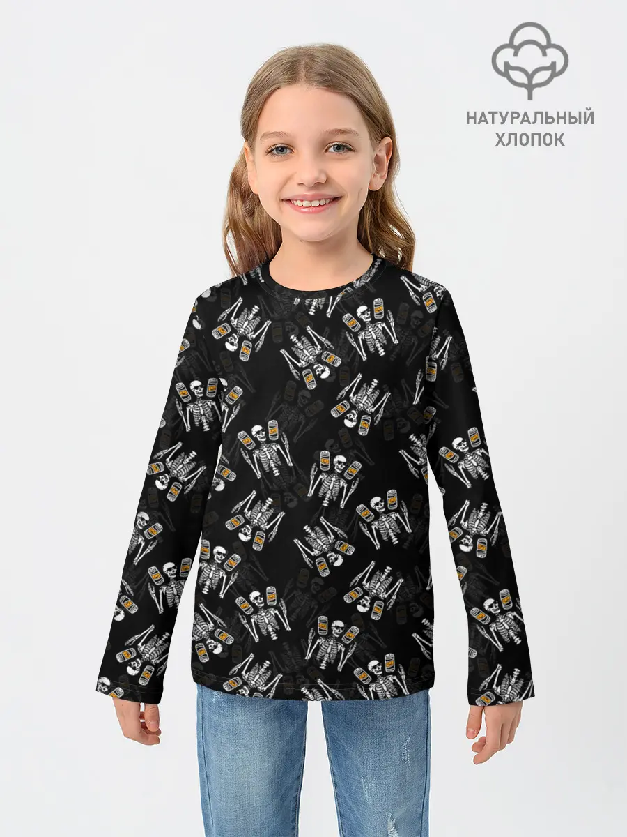 Детский лонгслив / ПАТТЕРН СКЕЛЕТ / HALLOWEEN PARTY