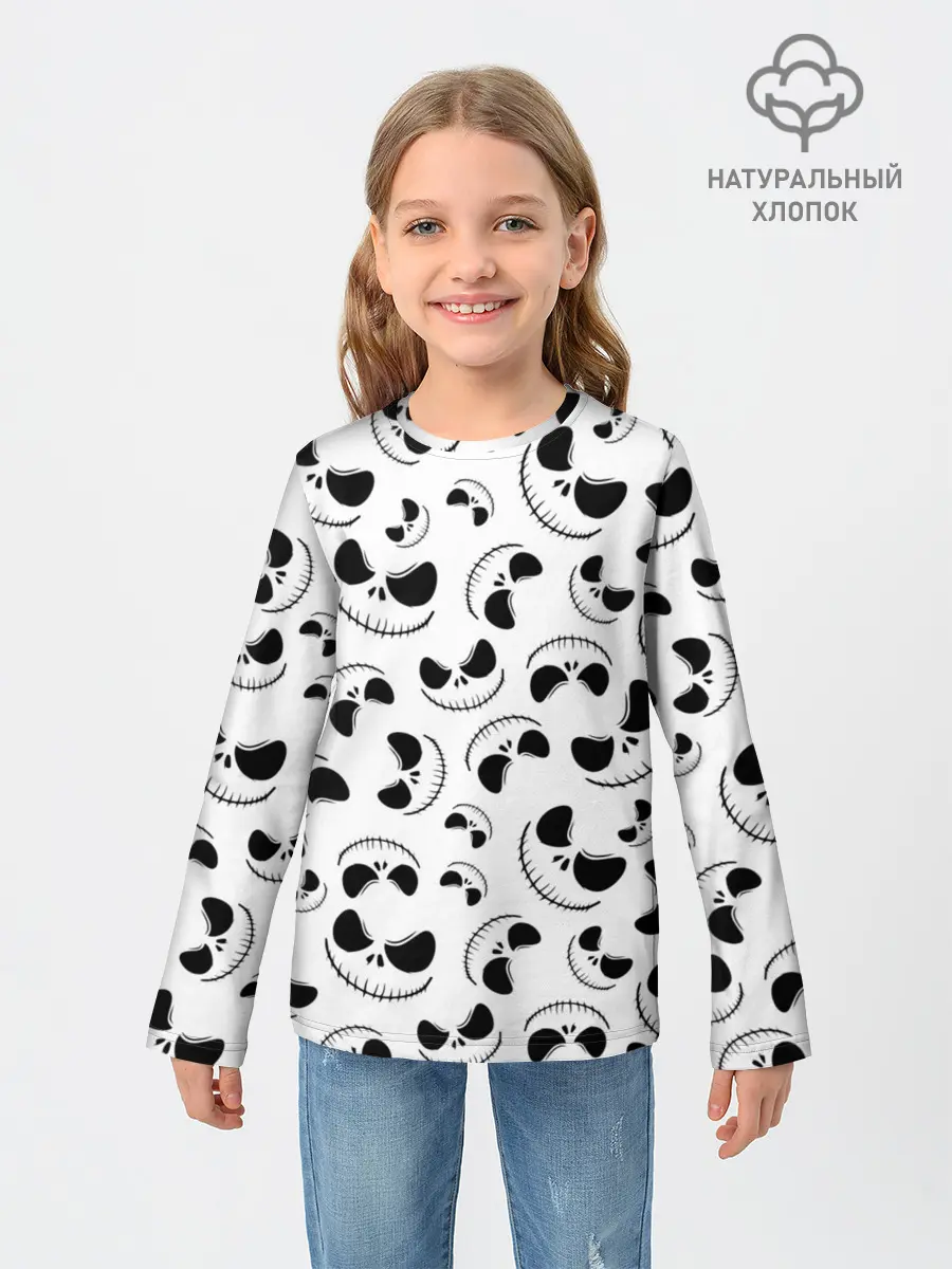Детский лонгслив / Джек Скеллингтон паттерн лицо