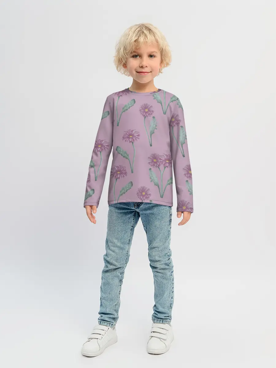 Детский лонгслив / Розовые герберы на розовом фоне