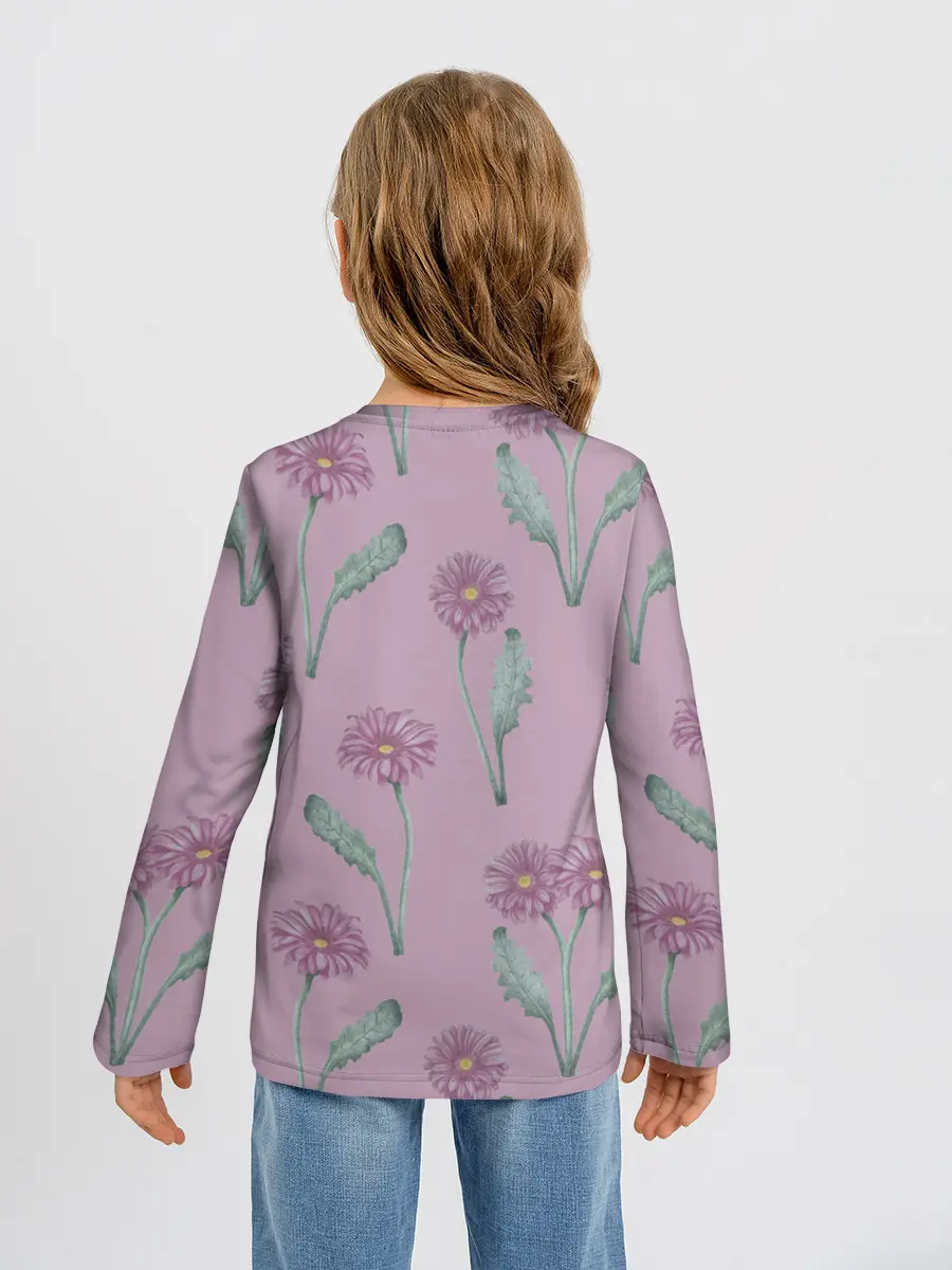 Детский лонгслив / Розовые герберы на розовом фоне