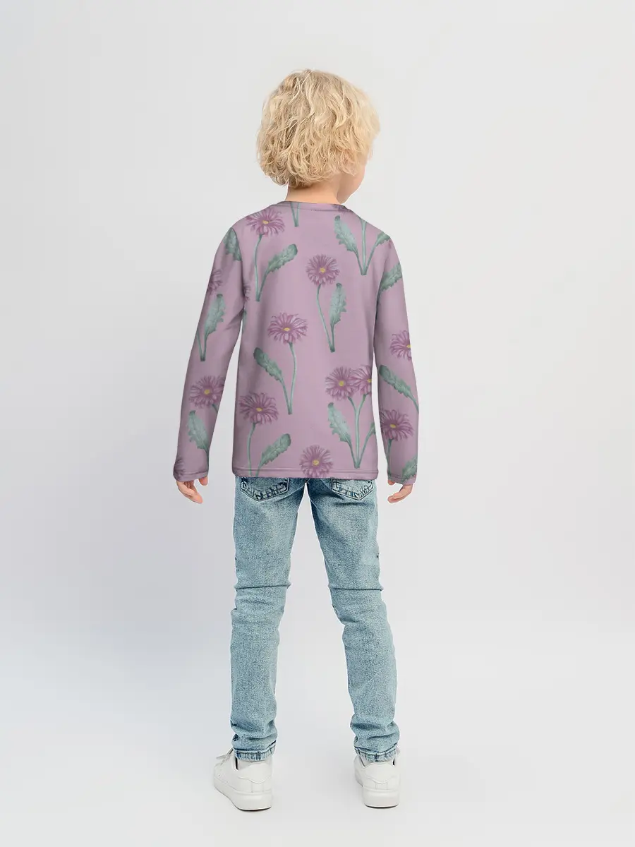 Детский лонгслив / Розовые герберы на розовом фоне