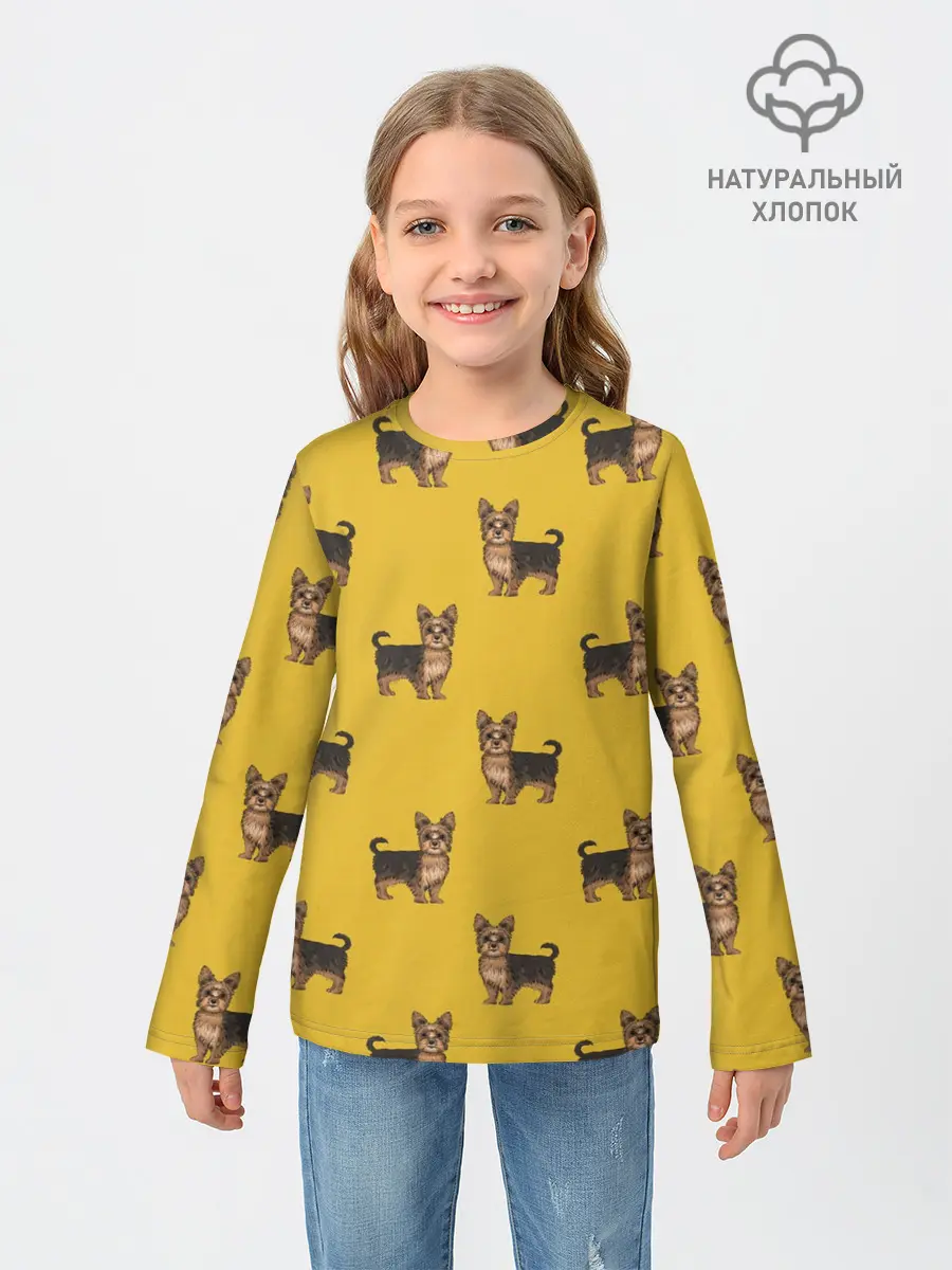 Детский лонгслив / Йоркширский терьер паттерн