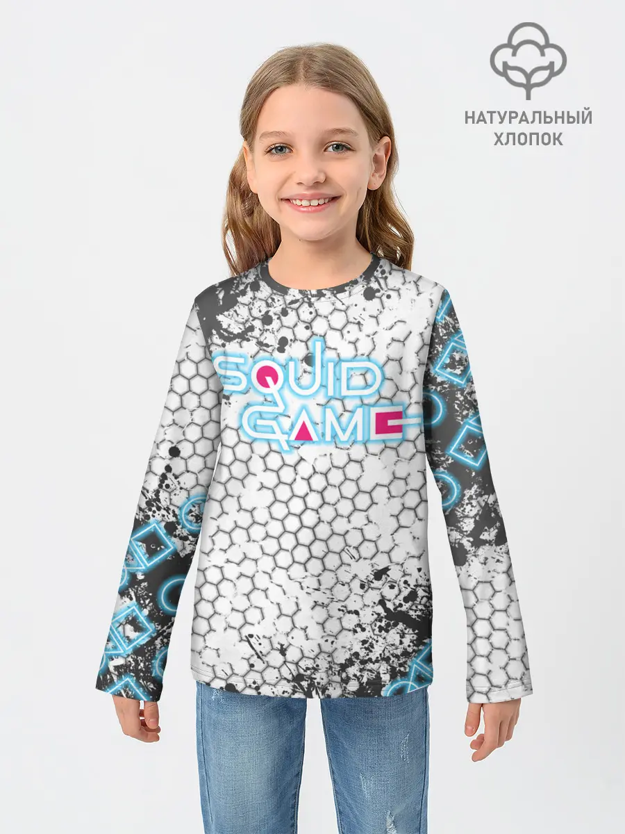Детский лонгслив / Игра в кальмара Неон