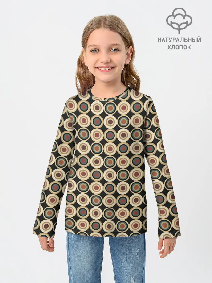 Детский лонгслив / Абстракция из бежевых и зеленых кругов