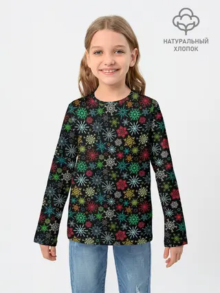 Детский лонгслив / Разноцветные Снежинки