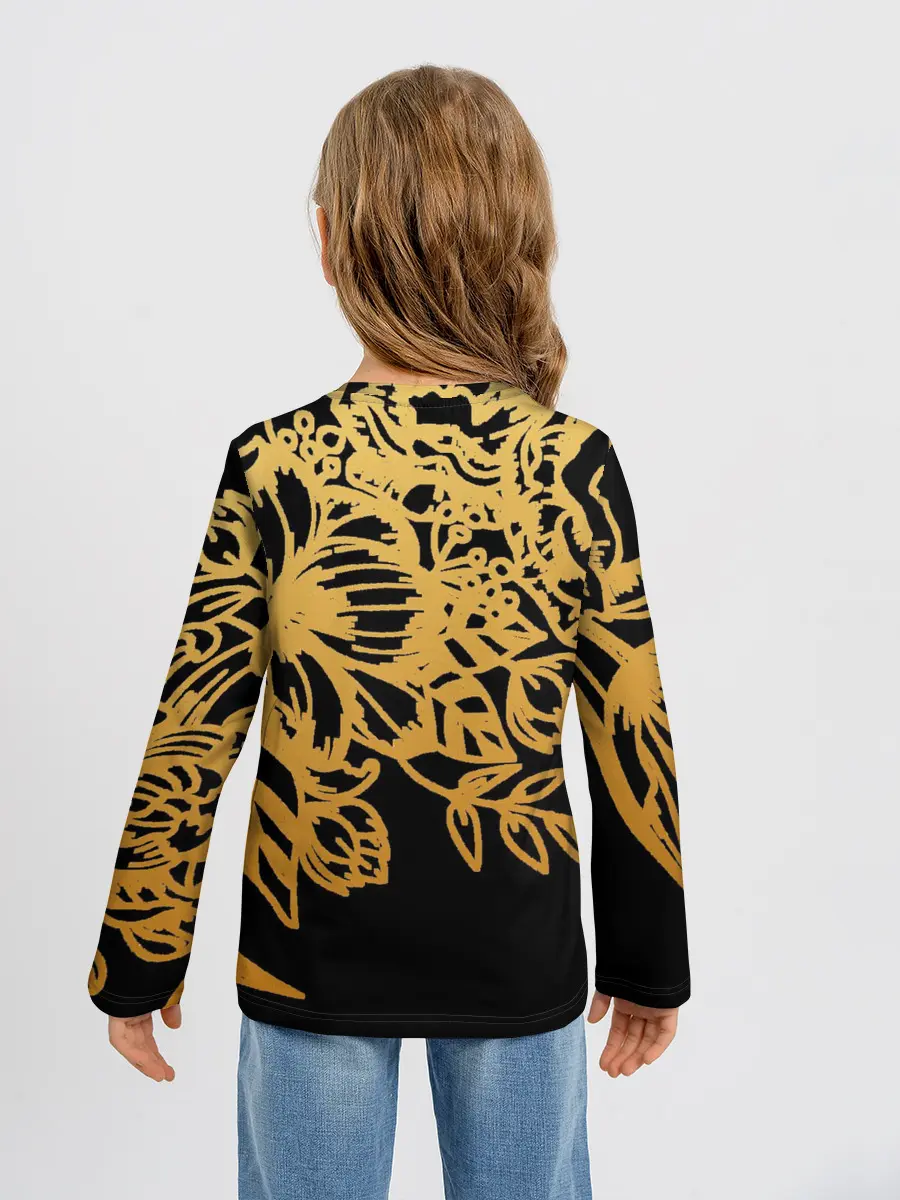 Детский лонгслив / Золотые цветы на белом