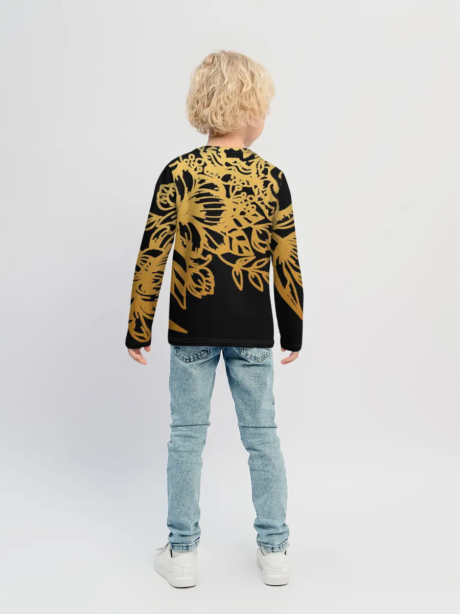 Детский лонгслив / Золотые цветы на белом