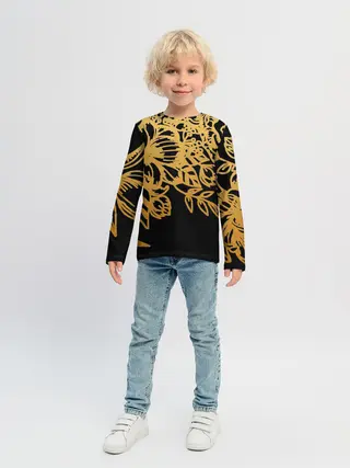 Детский лонгслив / Золотые цветы на белом