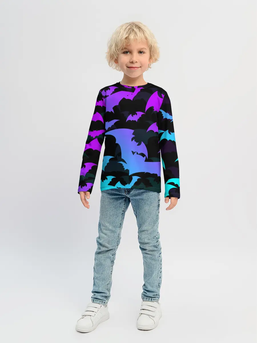 Детский лонгслив / ЛЕТУЧИЕ МЫШИ ХЕЛЛОУИН НЕОН / HALLOWEEN NEON