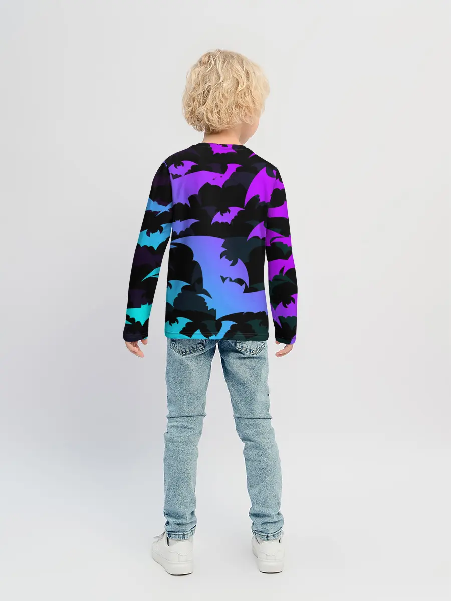 Детский лонгслив / ЛЕТУЧИЕ МЫШИ ХЕЛЛОУИН НЕОН / HALLOWEEN NEON