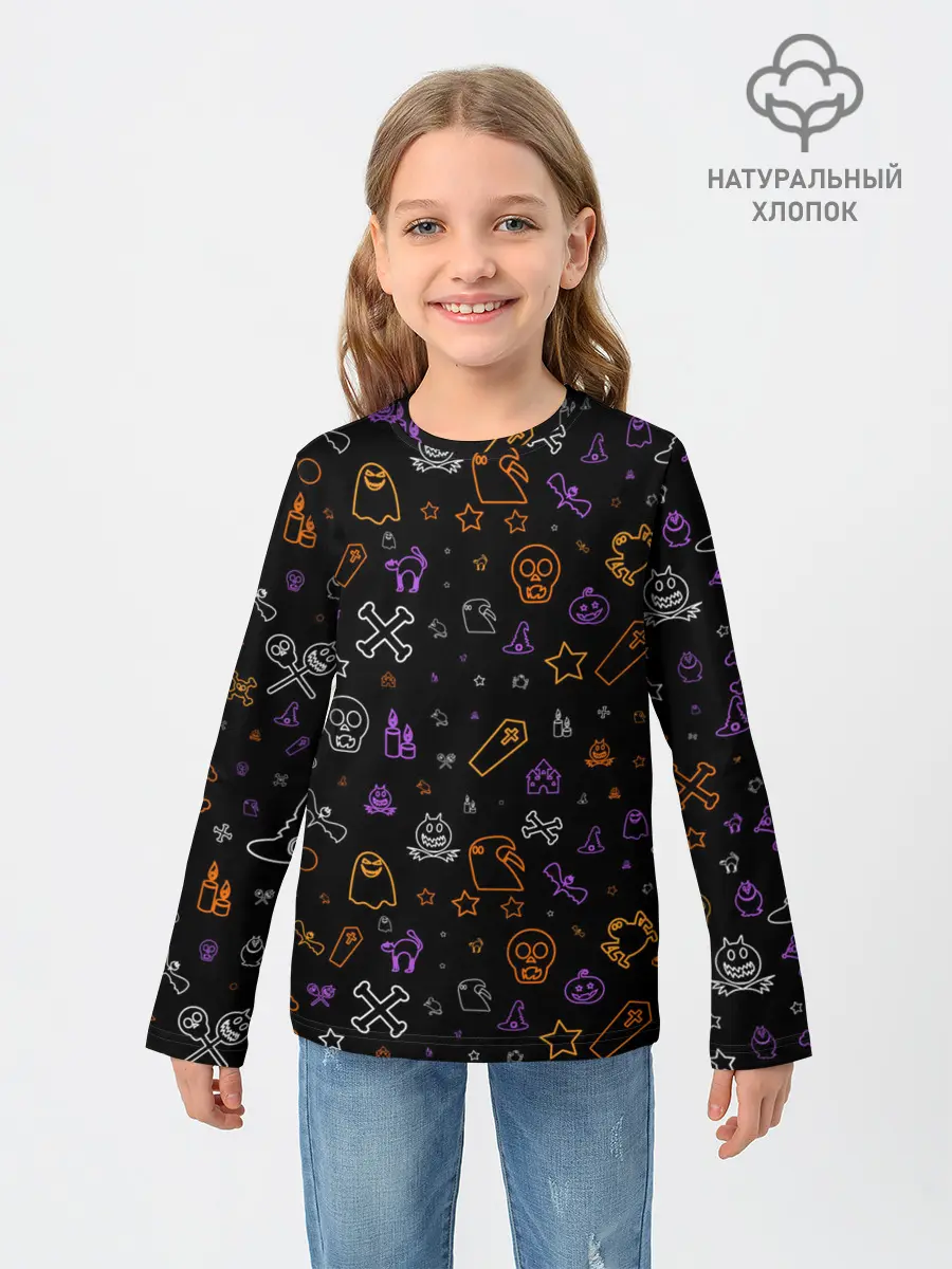 Детский лонгслив / ХЕЛЛОУИН ПАТТЕРН НЕОН / HALLOWEEN NEON