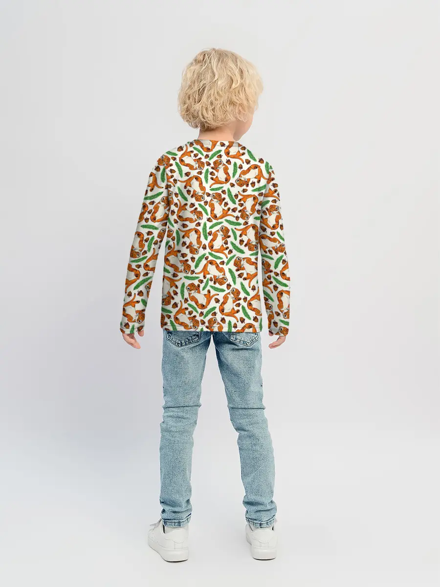 Детский лонгслив / Тигрята, еловые ветки и желуди