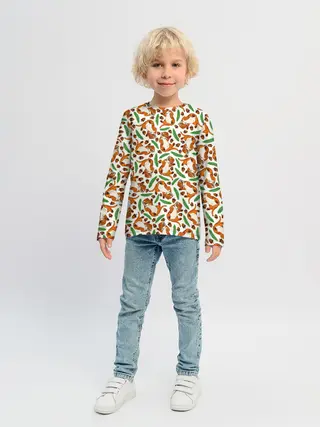 Детский лонгслив / Тигрята, еловые ветки и желуди
