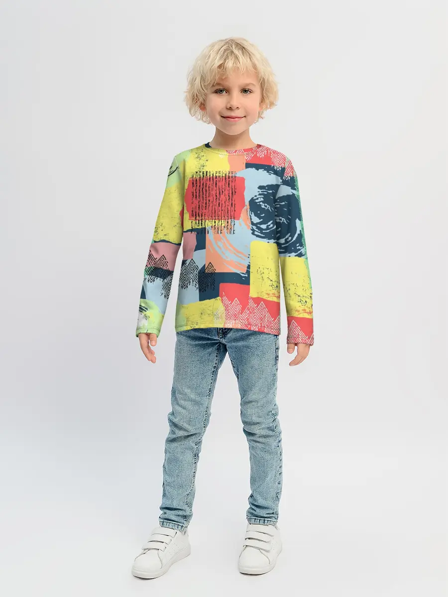 Детский лонгслив / Желто-зеленый тай-дай