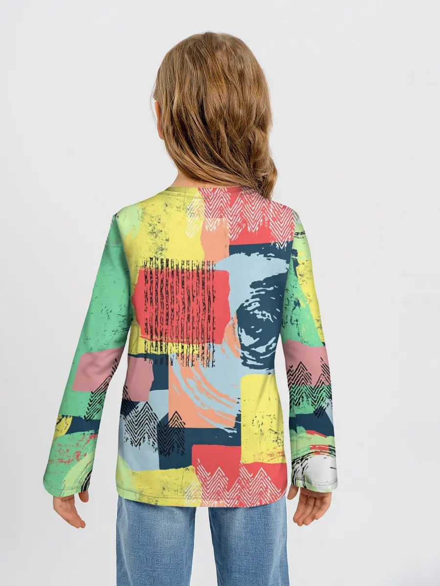 Детский лонгслив / Желто-зеленый тай-дай