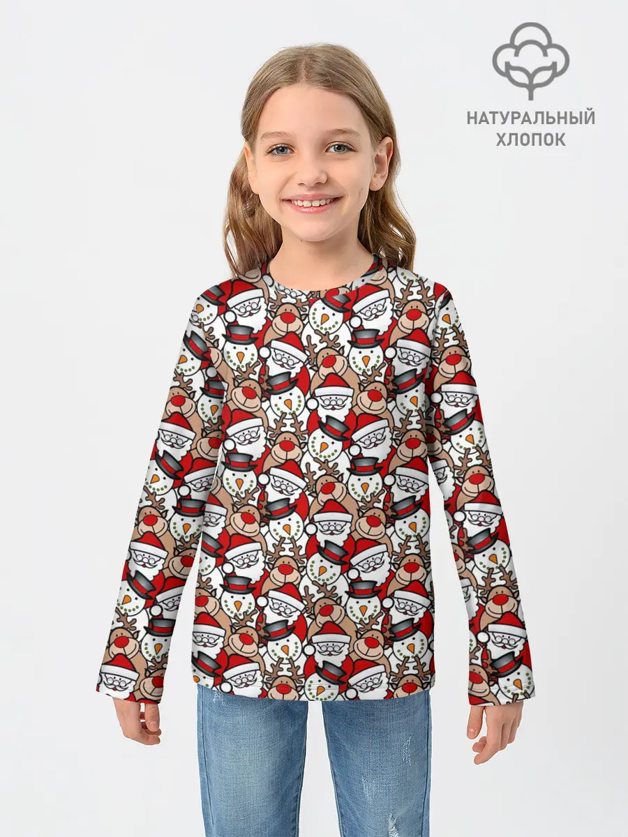 Детский лонгслив / Дед Мороз, Снеговик, Олень