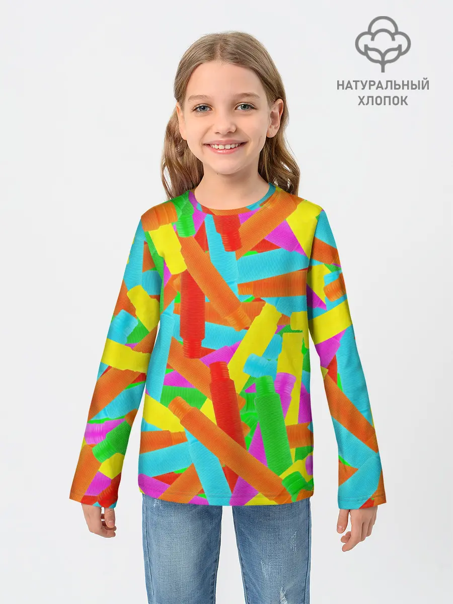 Детский лонгслив / Фон Цветные трубки Pop Tubes, Поп тубус