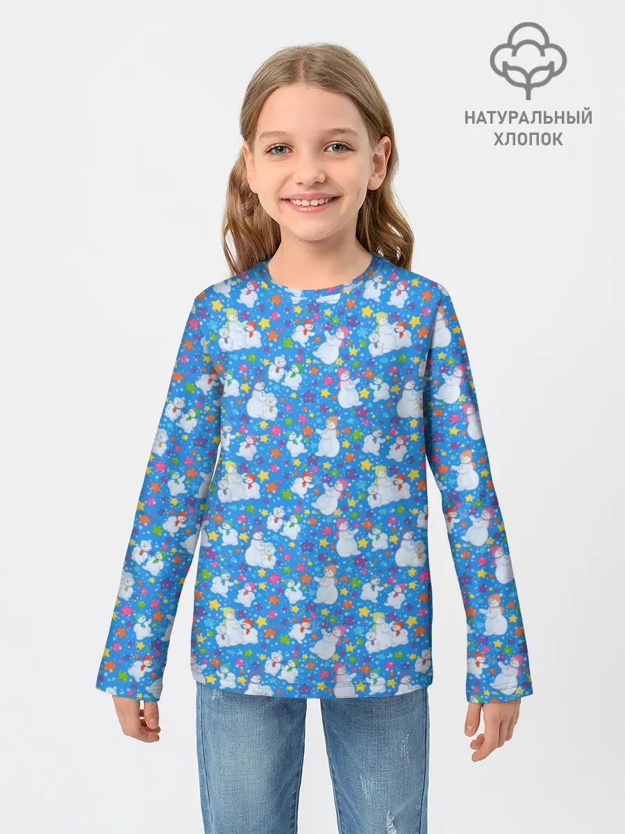 Детский лонгслив / Снеговики и Звёздочки