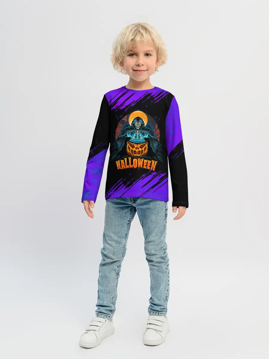 Детский лонгслив / ВЕДЬМА КОЛДУЕТ НАД ТЫКВОЙ