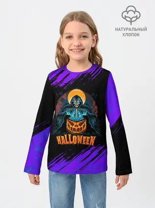 Детский лонгслив / ВЕДЬМА КОЛДУЕТ НАД ТЫКВОЙ