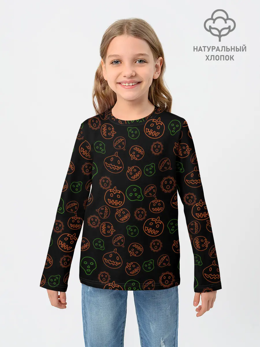 Детский лонгслив / Хэллоуин тыквы и корона