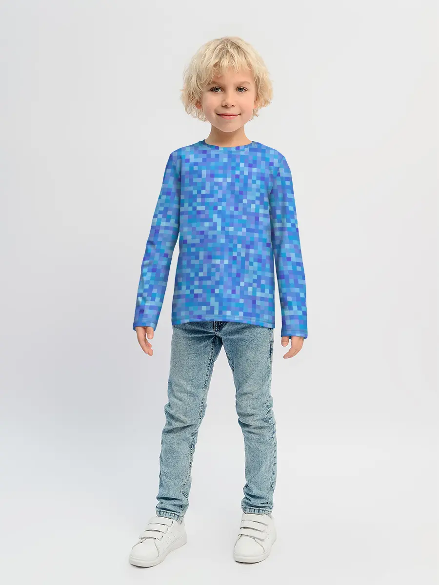 Детский лонгслив / Голубая пиксель абстракция