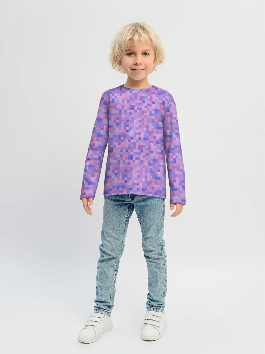Детский лонгслив / Сиреневая пиксельная абстракция