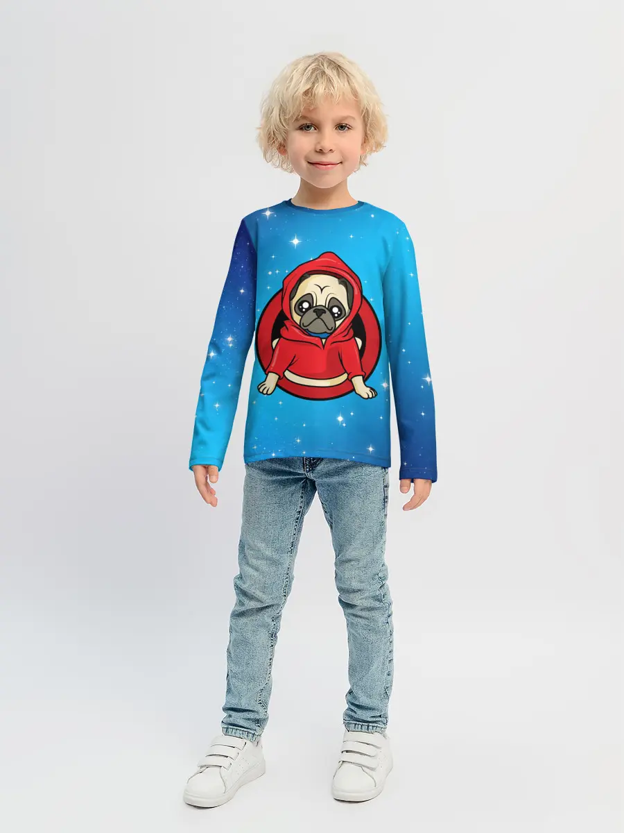 Детский лонгслив / Мопс в толстовке