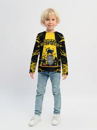 Детский лонгслив / КОТ НА КЛАДБИЩЕ | ХЕЛЛОУИН