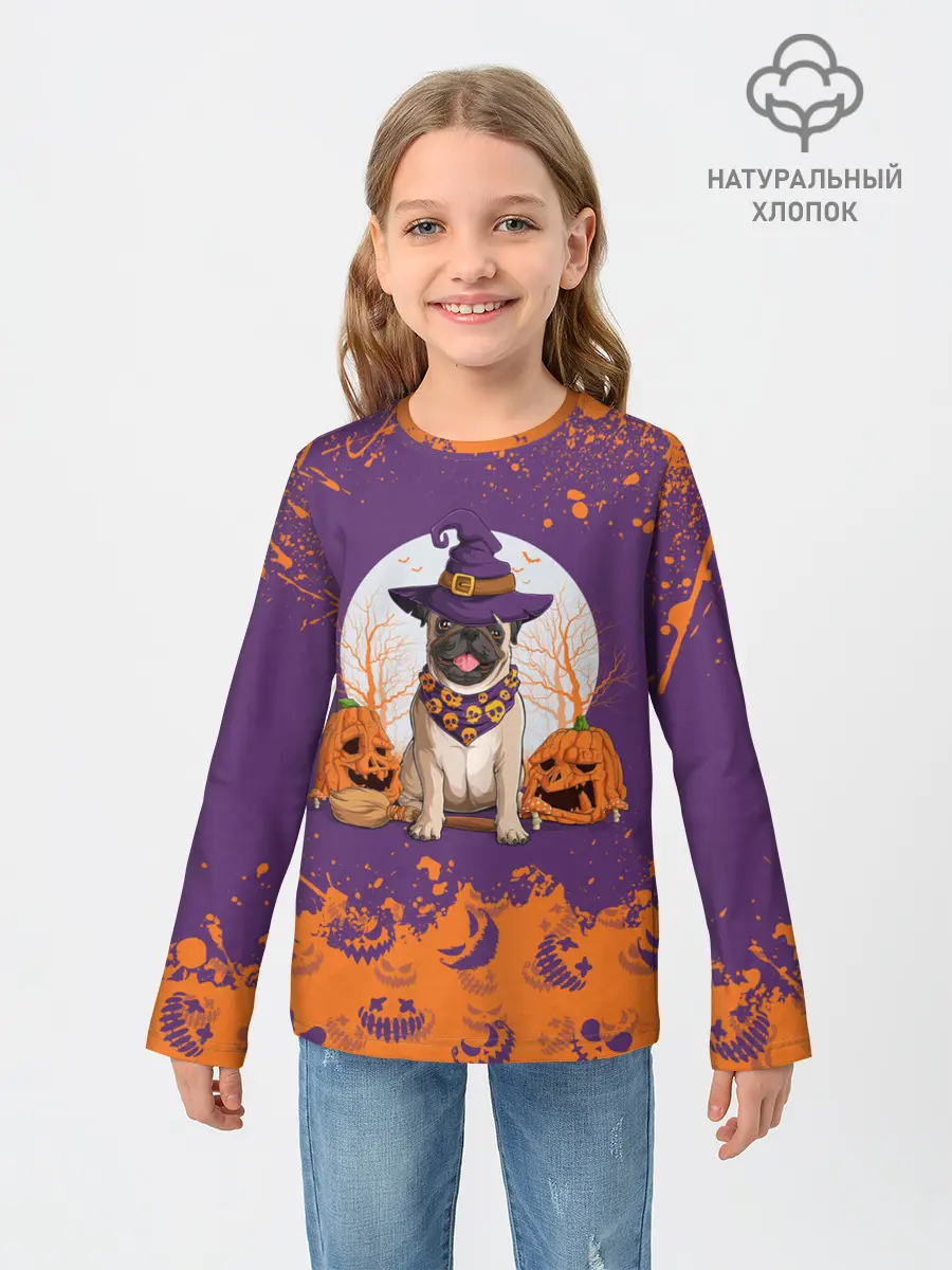 Детский лонгслив / МОПС НА ХЭЛЛОУИН