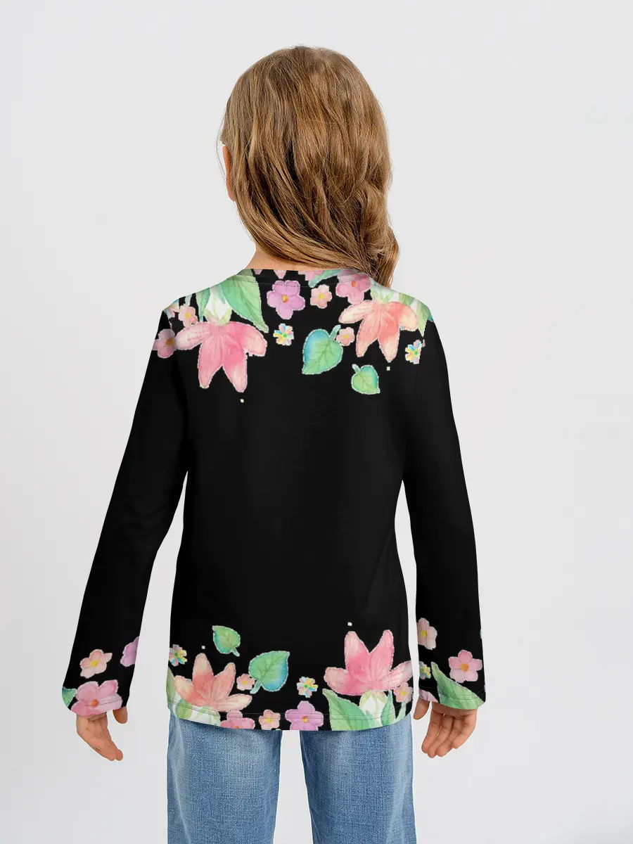 Детский лонгслив / Рамка из розовых и зеленых листьев