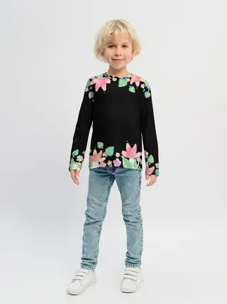 Детский лонгслив / Рамка из розовых и зеленых листьев