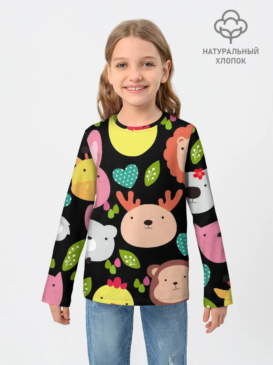 Детский лонгслив / Головы милых животных