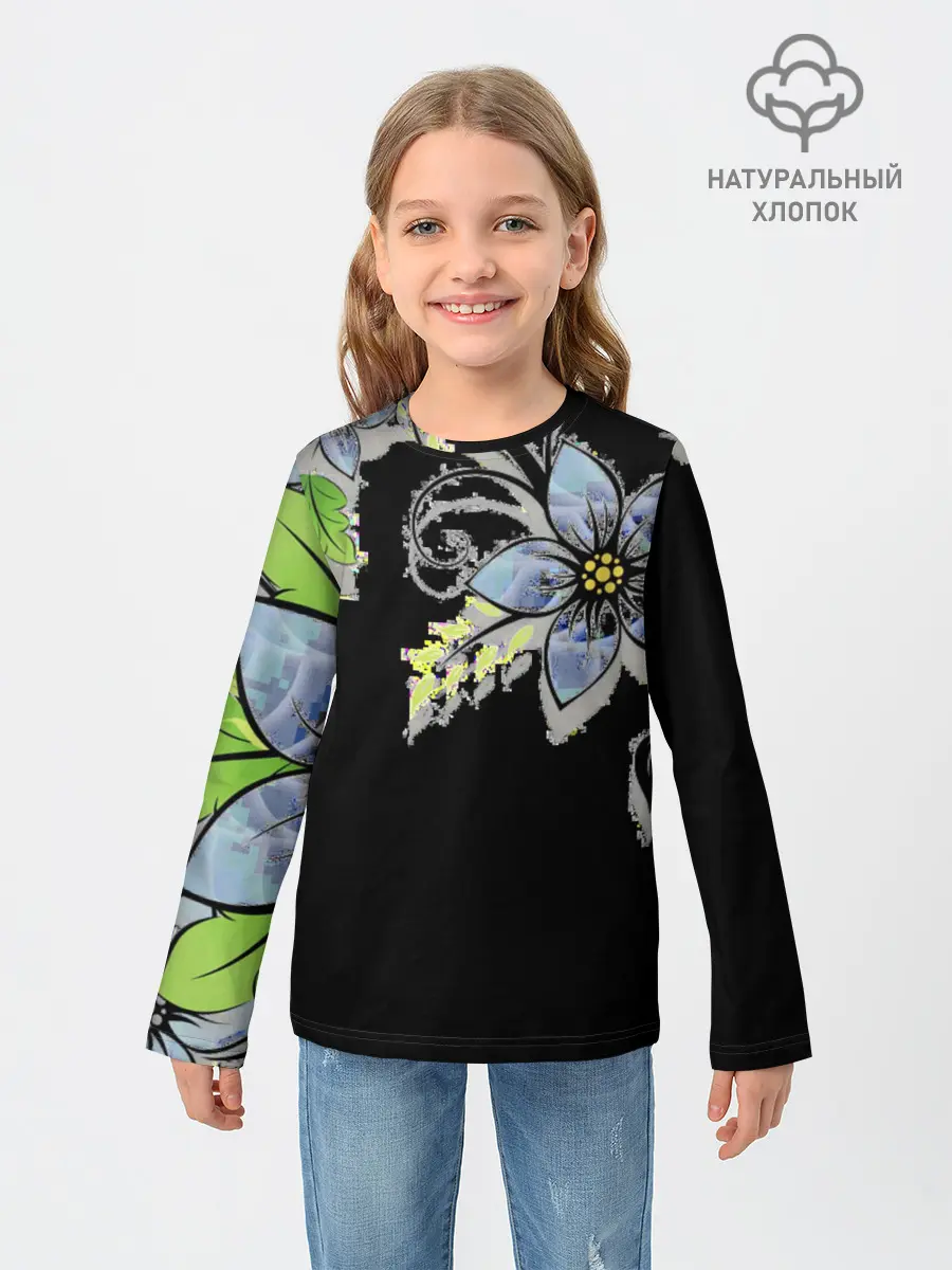 Детский лонгслив / Цветочная композиция с бабочками