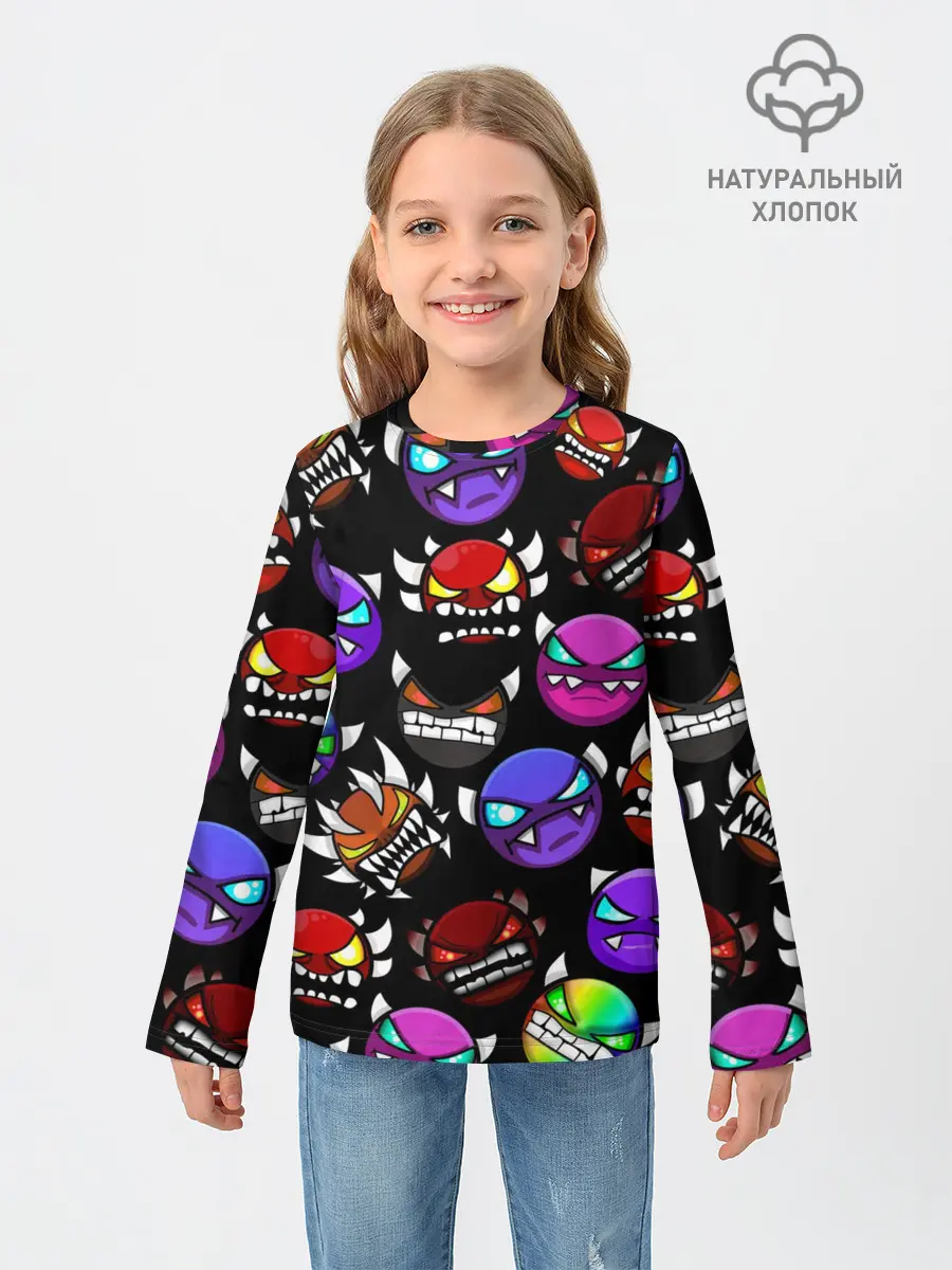 Детский лонгслив / Geometry Dash Demons