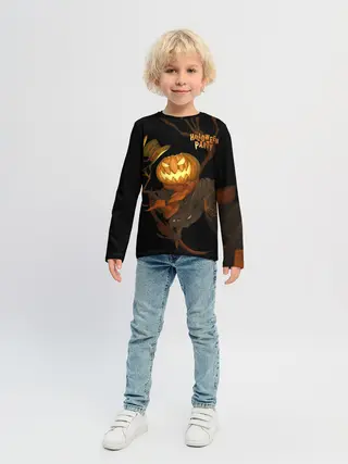 Детский лонгслив / Приветливая тыква на Хэллоуин