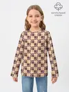Детский лонгслив / Коричневые и бежевые квадраты с линями