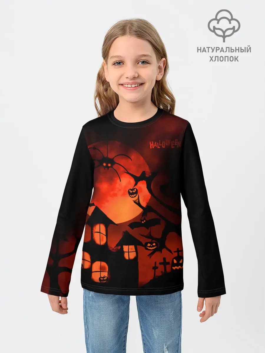 Детский лонгслив / Красная луна на Хэллоуин