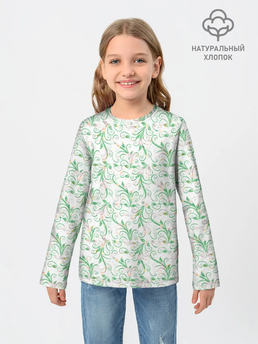Детский лонгслив / Весенние узоры из листьев