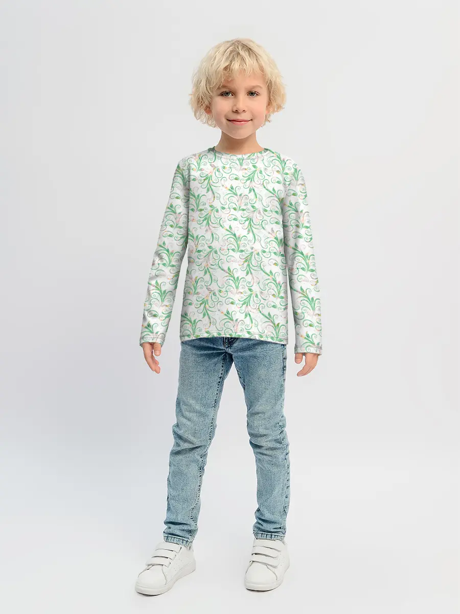 Детский лонгслив / Весенние узоры из листьев
