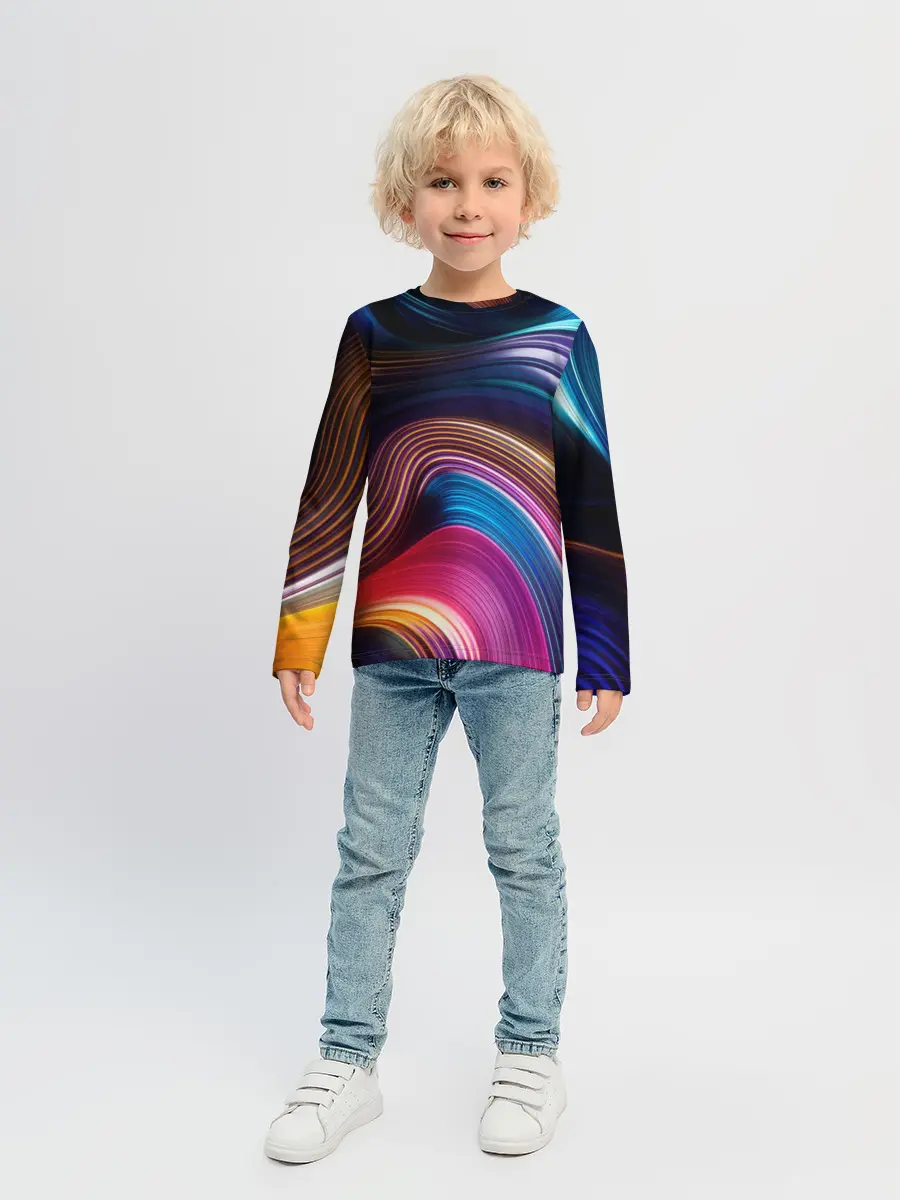 Детский лонгслив / Цветные неоновые волны