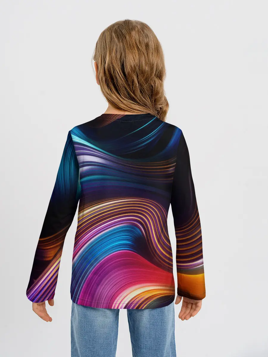 Детский лонгслив / Цветные неоновые волны