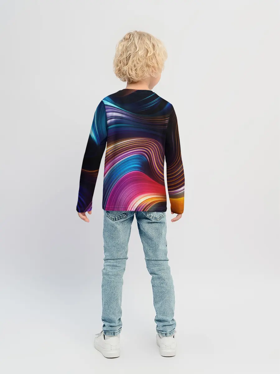 Детский лонгслив / Цветные неоновые волны