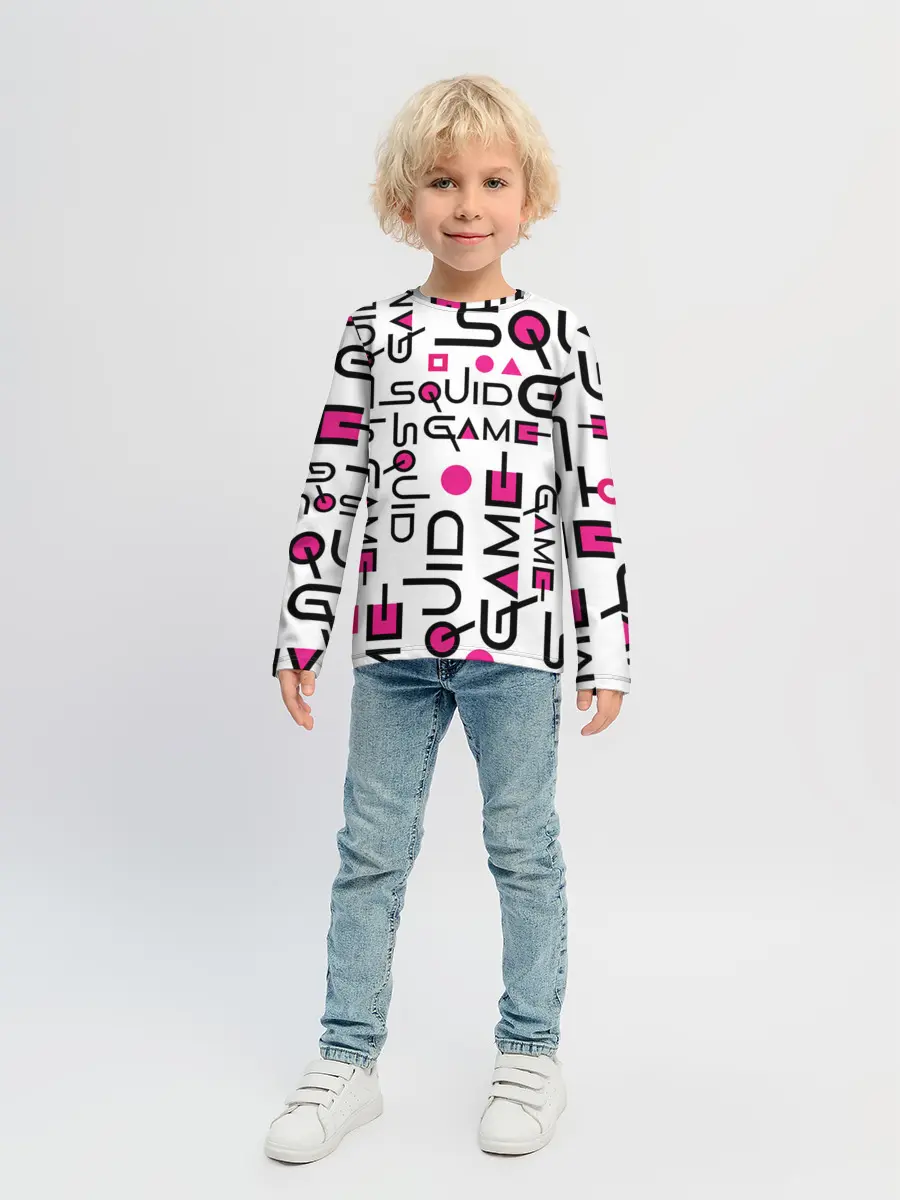 Детский лонгслив / ИГРА В КАЛЬМАРА УЗОР И ПАТТЕРН ЛОГО