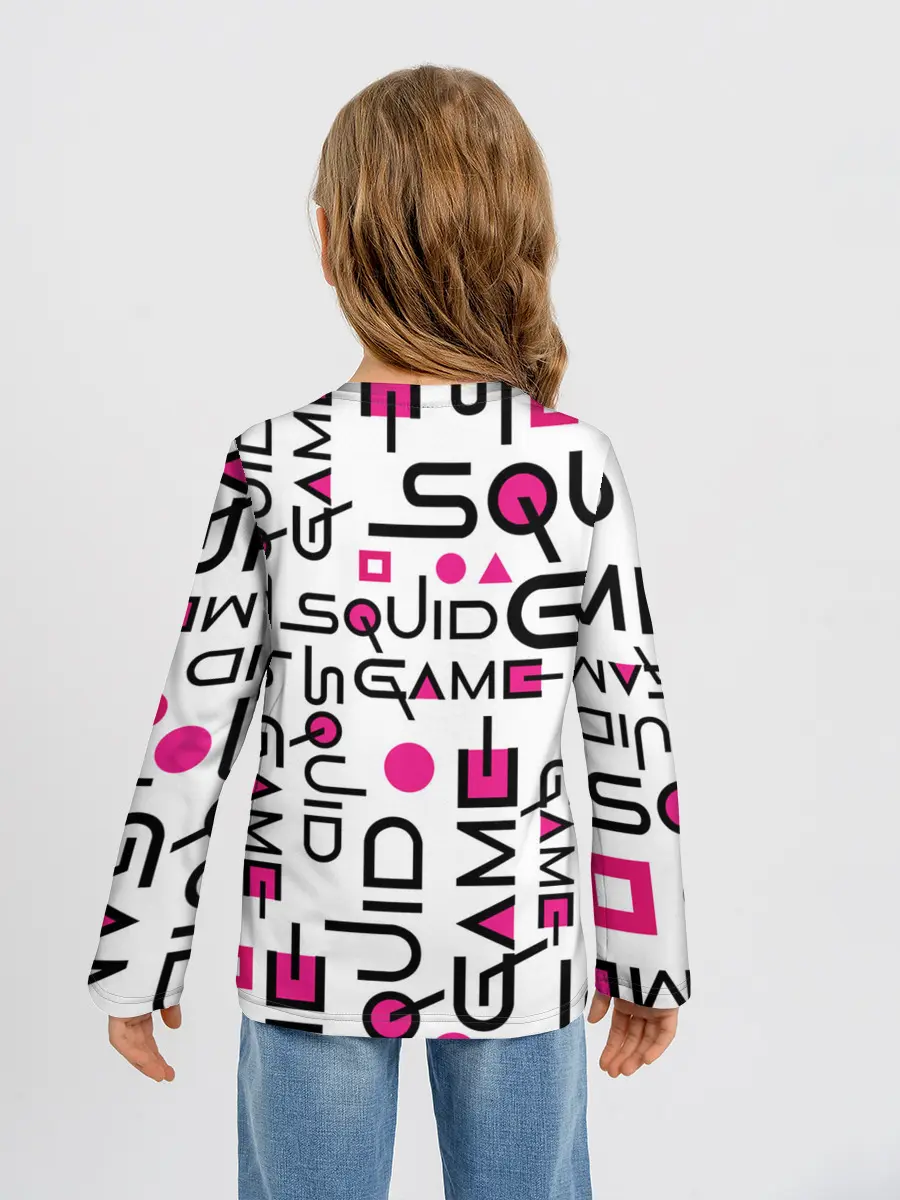 Детский лонгслив / ИГРА В КАЛЬМАРА УЗОР И ПАТТЕРН ЛОГО