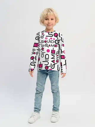 Детский лонгслив / ИГРА В КАЛЬМАРА УЗОР И ПАТТЕРН ЛОГО