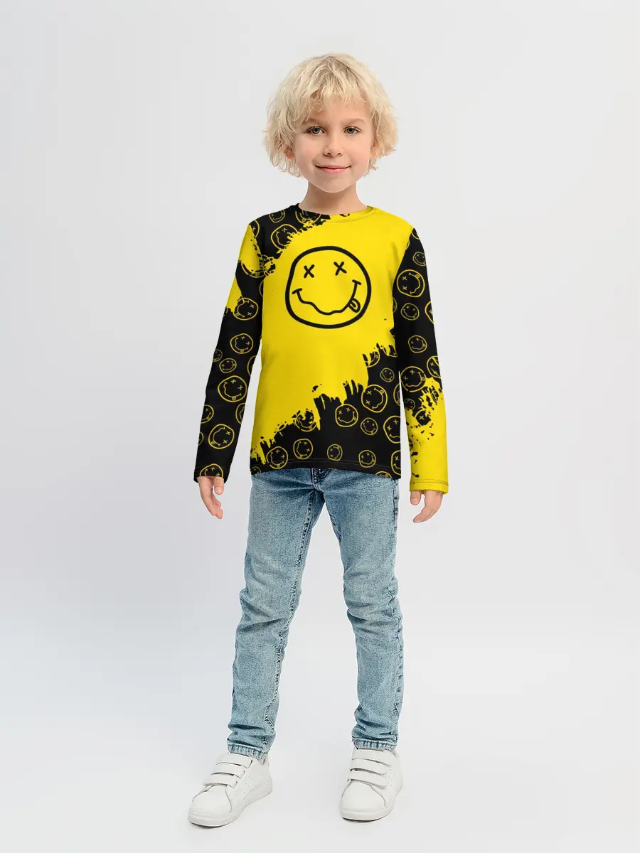 Детский лонгслив / Nirvana Smile | Нирвана Рваный Паттерн