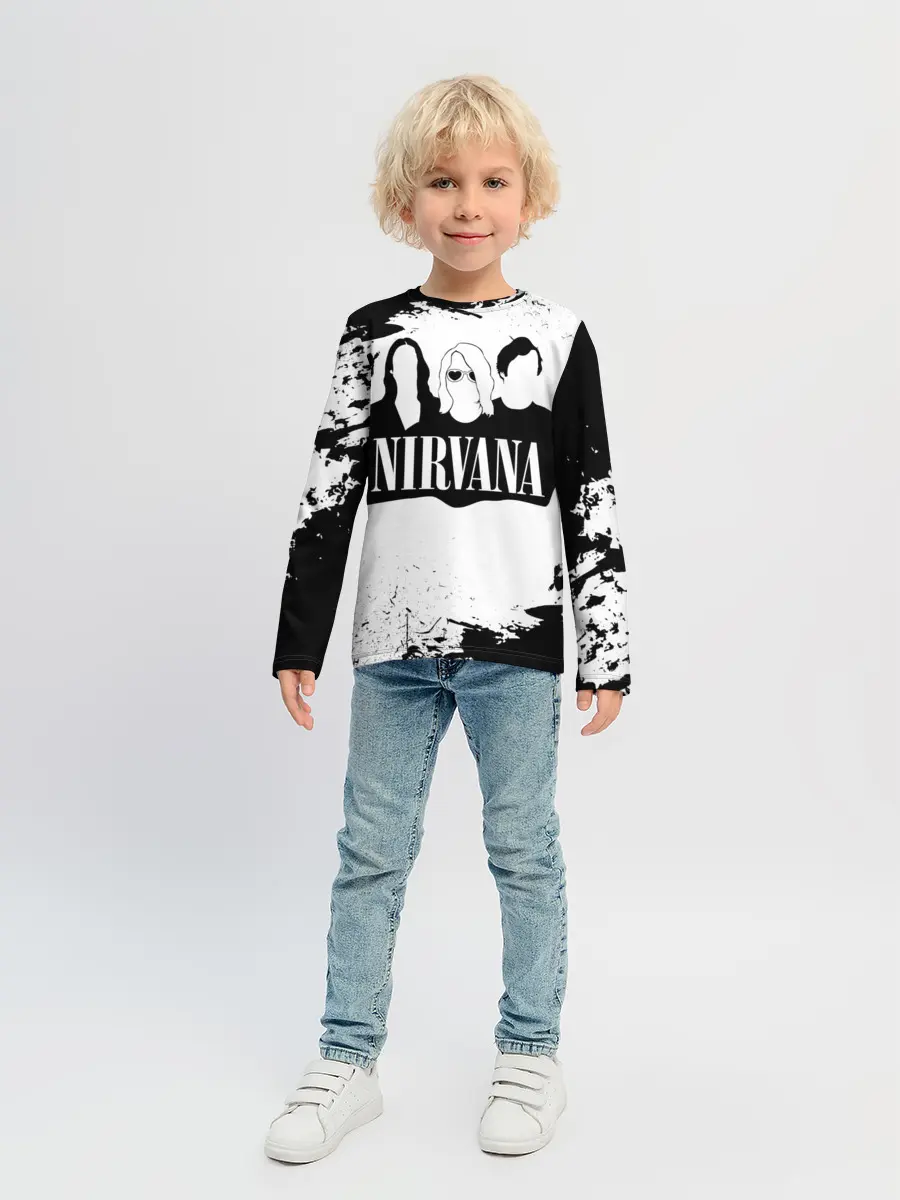 Детский лонгслив / Нирвана Рок Группа Гранж ЧБ | Nirvana