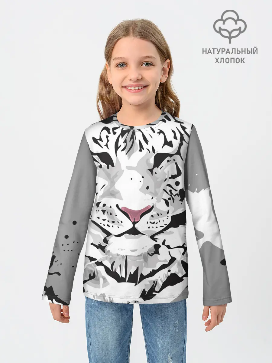 Детский лонгслив / Белый снежный тигр